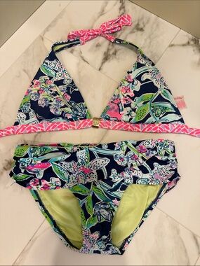 Lilly Pulitzer Navy, Pink & Lime Floral Two-Piece Swim Bikini